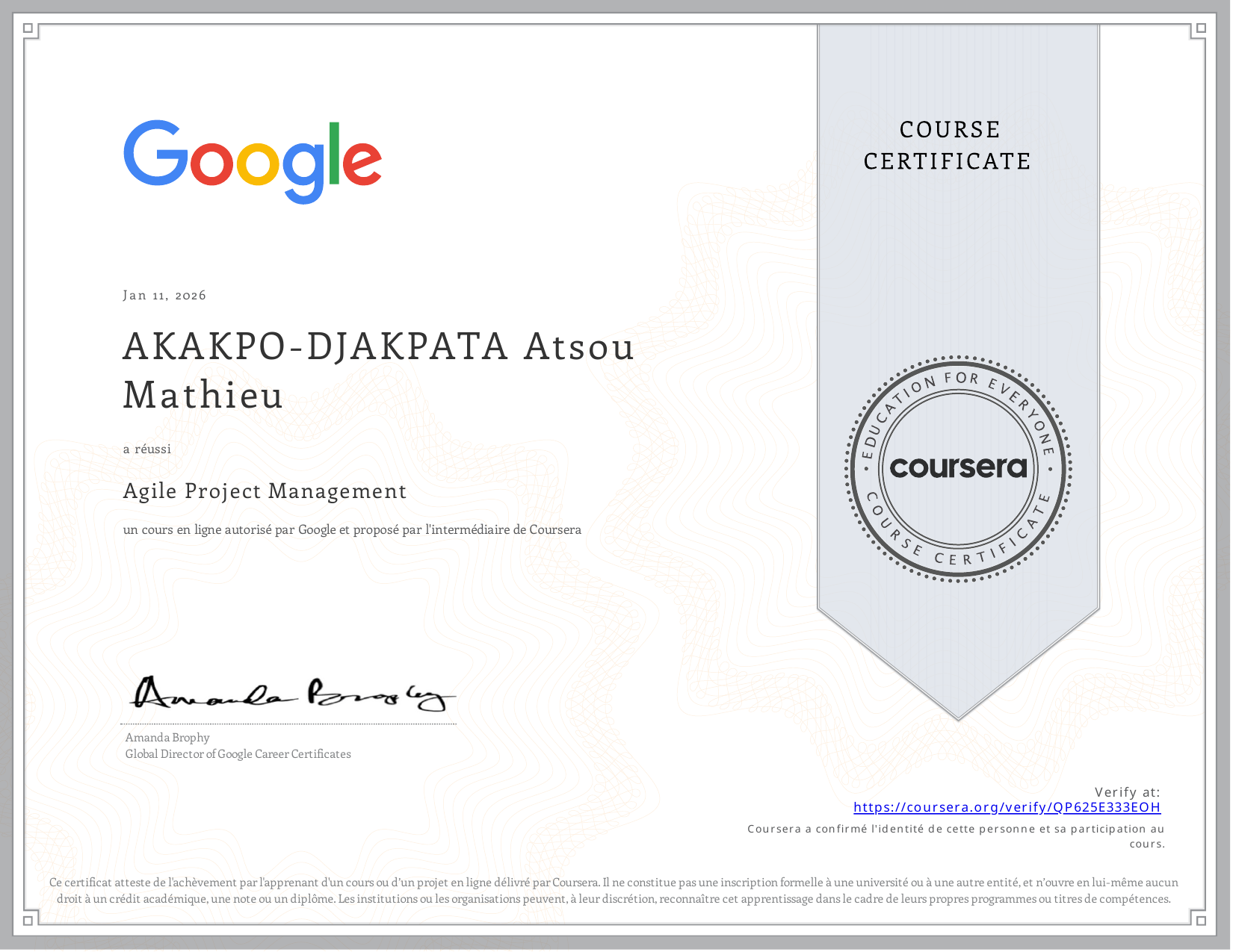 Badge officiel Agile Project Management