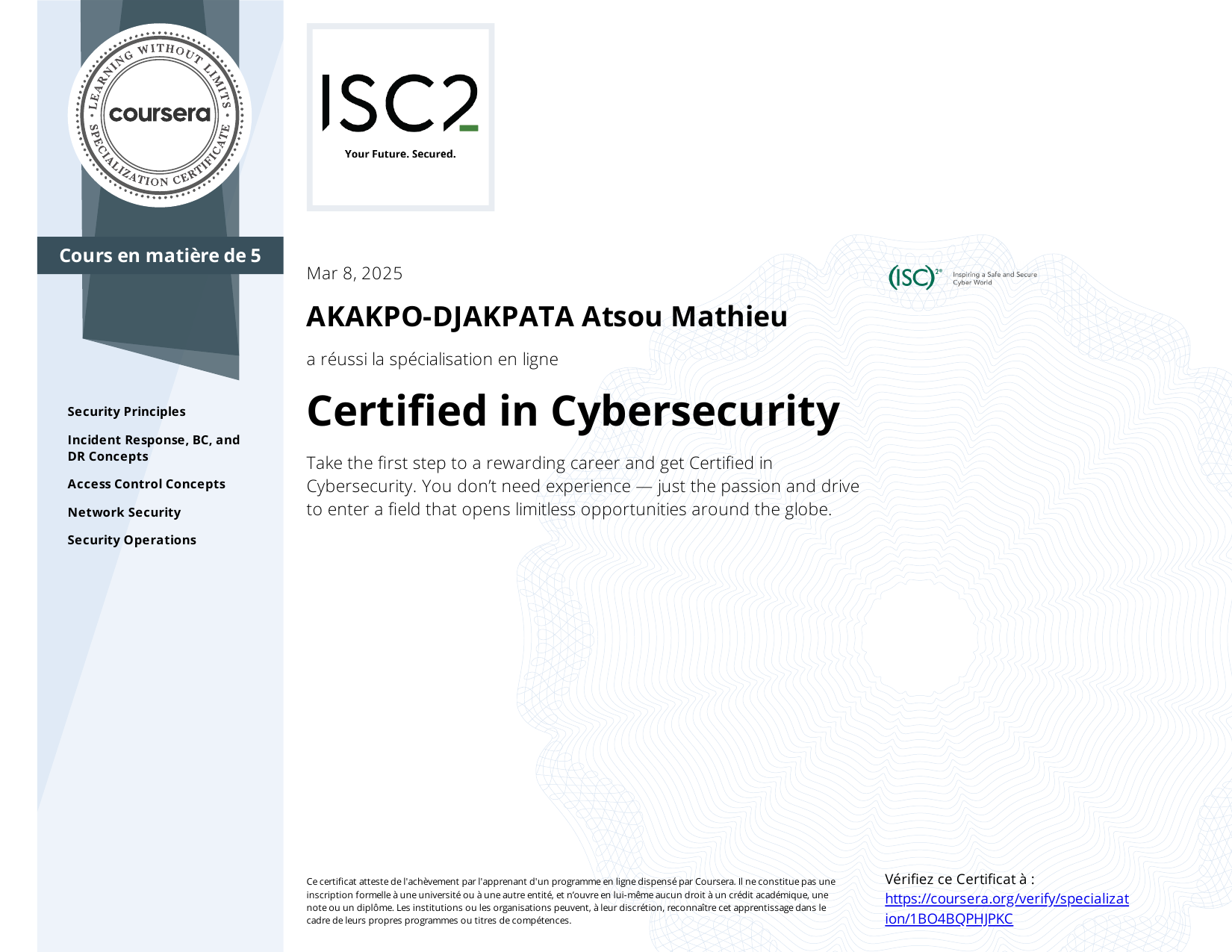 Badge officiel ISC2 Certified in Cybersecurity